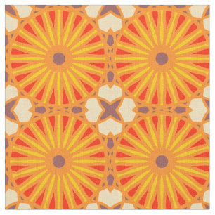Kaleidoscope Wheel Pattern P Brick Red Yellow Fabric