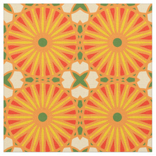 Kaleidoscope Wheel Pattern P Green Red Yellow Fabric