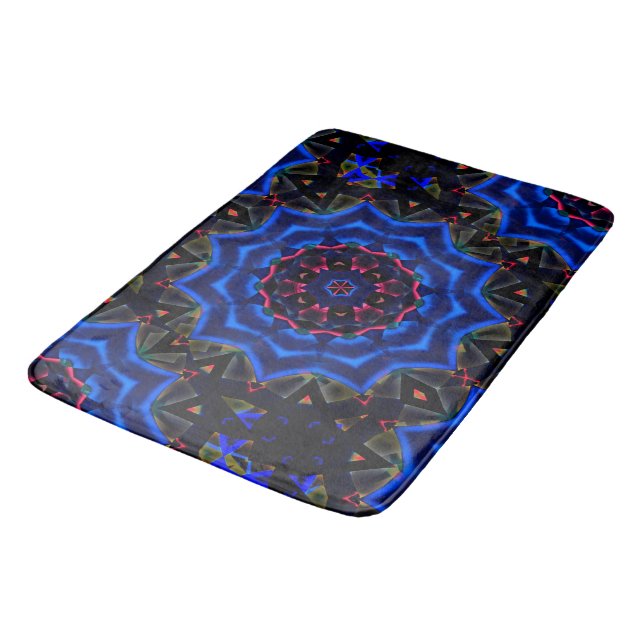 Kaleidoscope with circle, salmon to blue gradient  bath mat (Angled)