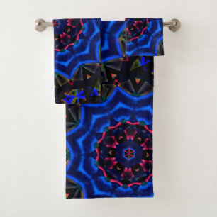 Kaleidoscope with circle, salmon to blue gradient  bath towel set