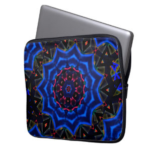 Kaleidoscope with circle, salmon to blue gradient laptop sleeve