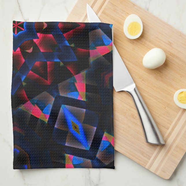 Kaleidoscope with hexagon, blue to salmon gradient tea towel (Quarter Fold)
