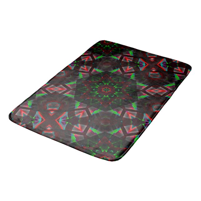 kaleidoscope with hexagon, green and red gradient  bath mat (Angled)