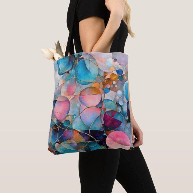 “Kaleidoscopic Cascade” Colourful Abstract Art Tote Bag (Close Up)