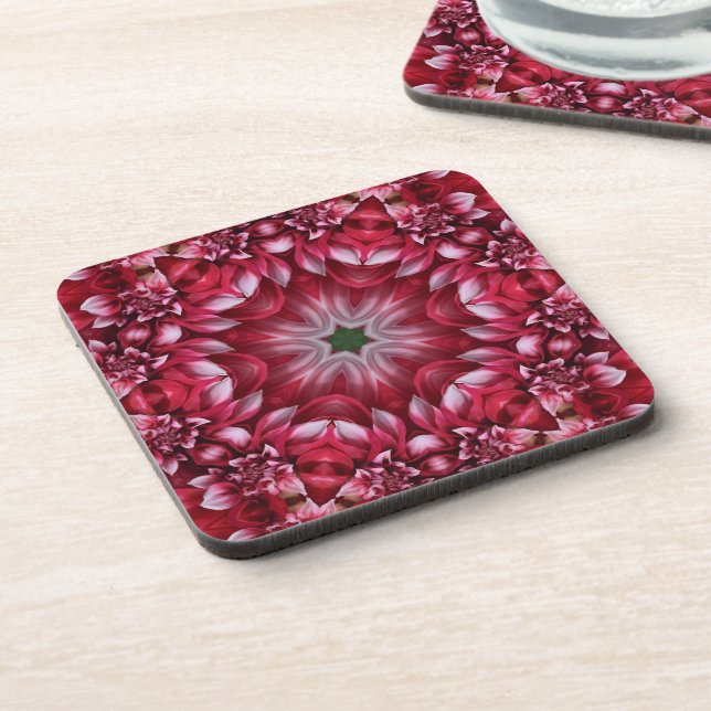 Kaleidoscopic Crimson Dahlia  Coaster (Left Side)