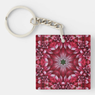 Kaleidoscopic Crimson Dahlia  Key Ring