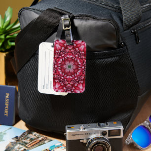 Kaleidoscopic Crimson Dahlia Luggage Tag