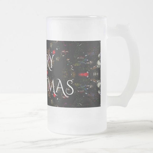 Kaleidoscopic Flower Design Red Black and White Frosted Glass Beer Mug (Right)