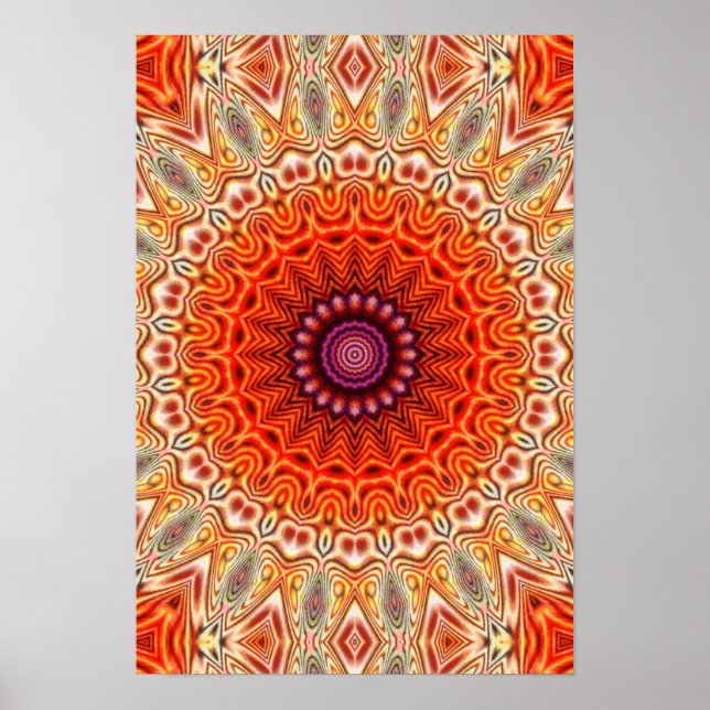 Kaleidoscopic Flower Orange And White Design Poster (Front)
