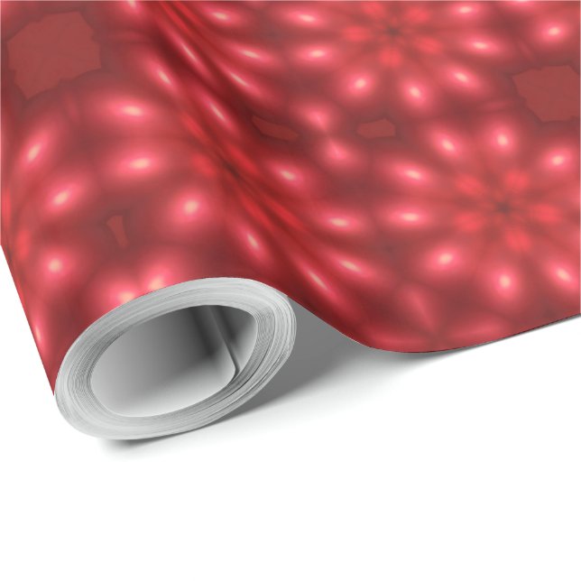 Kaleidoscopic Flower Pattern Red Lights Festive Wrapping Paper (Roll Corner)