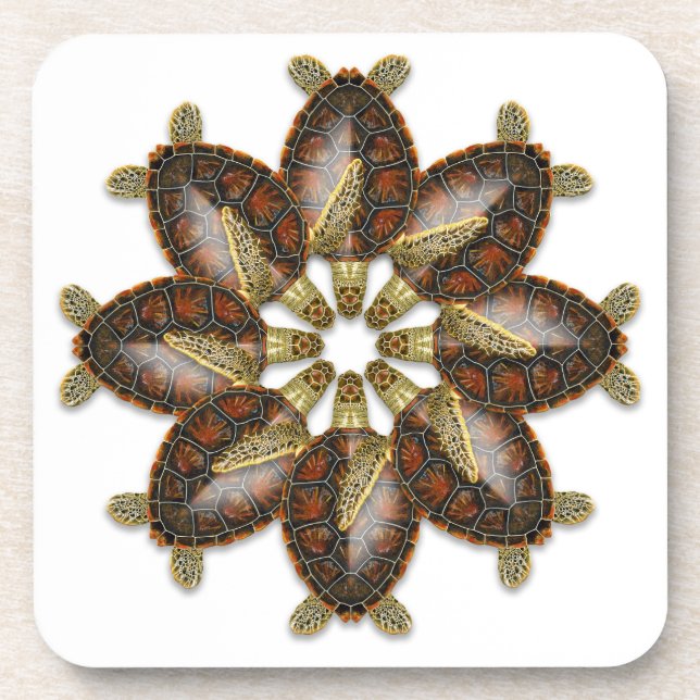 Kaleidoscopic Green Turtle Coasters (Front)
