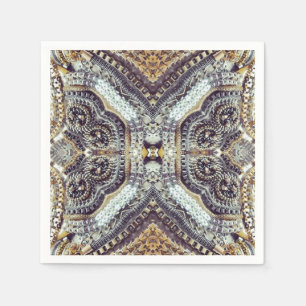 Kaleidoscopic grey Gold Medallion steampunk gears Napkin