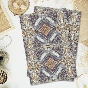 Kaleidoscopic grey Gold Medallion steampunk gears Tissue Paper