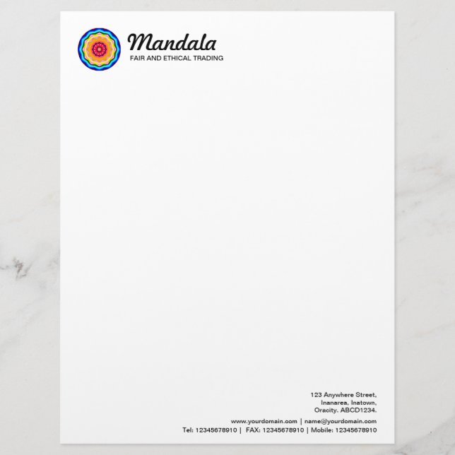 Kaleidoscopic Mandala 012 Letterhead Template (Front)