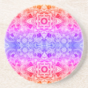 Kaleidoscopic Mandala in Blue, Yellow and Pink Coaster