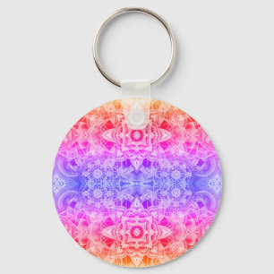 Kaleidoscopic Mandala in Blue, Yellow and Pink Key Ring