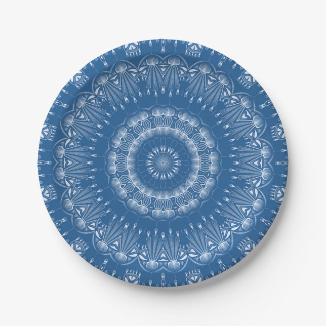 Kaleidoscopic mosaic abstract circle ornamental na paper plate (Front)