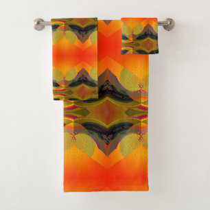 Kaleidoscopic Orange Bath Towel Set