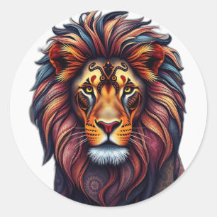 Kaleidoscopic Patterned Lion Art Classic Round Sticker