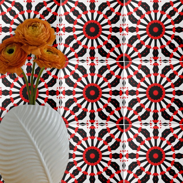 Kaleidoscopic Red Black White Mosaic Pattern  Tile (Creator Uploaded)