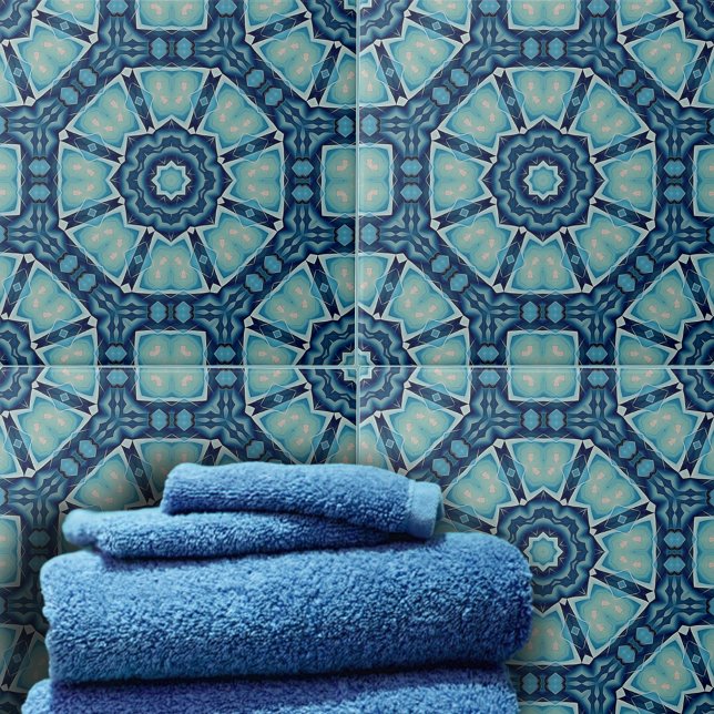 Kaleidoscopic Soft Blue and Indigo Geometric Tile (Creator Uploaded)