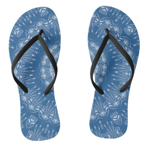 Kaleidoscopic summer circle mosaic print blue colo flip flops