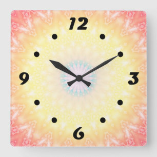 Kaleidoscopic summer circle mosaic print pastel co square wall clock