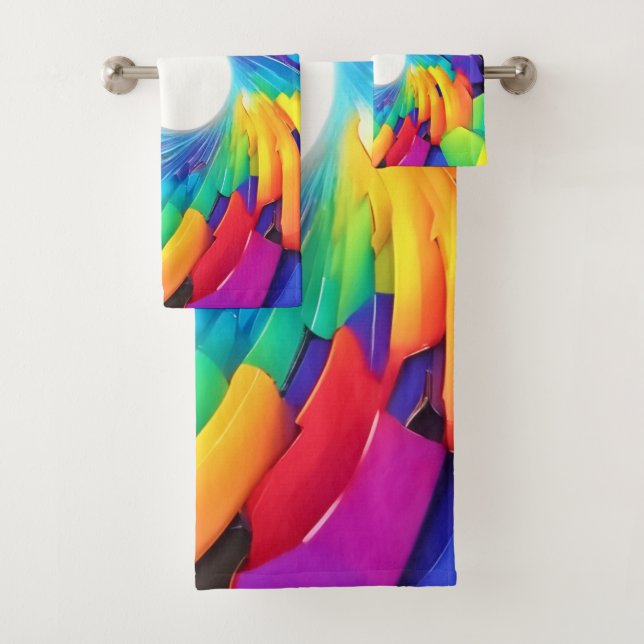 Kaleidoscopic Vortex: A Colourful Journey Bath Towel Set (Insitu)