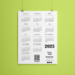 Kalender Deutsch 2025 Full Year Calendar Qr Code  Invitation