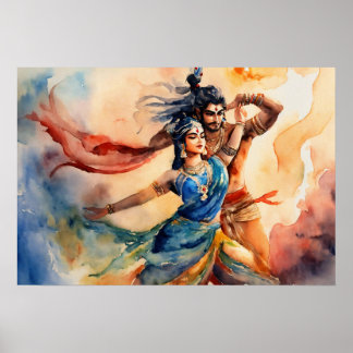 Kali and Shiva Dancing feet Painting  Poster
