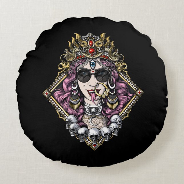 Kali Gothic Hindu Goddess Round Cushion (Front)