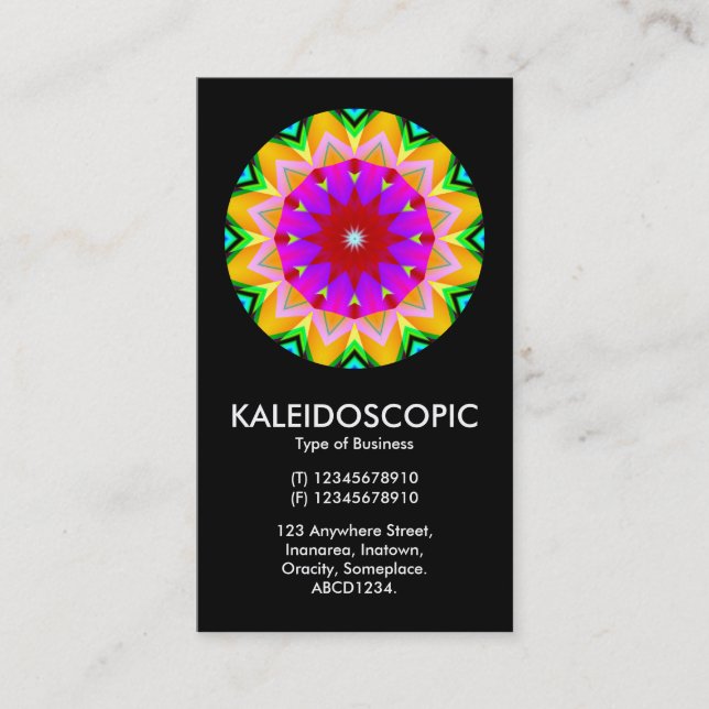Kaliedoscopic Mandala 02 - Black Business Card (Front)