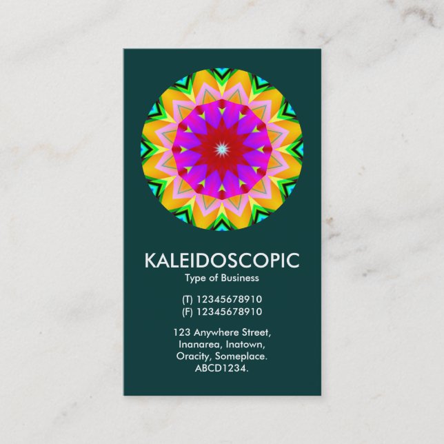 Kaliedoscopic Mandala 02 - Dark Green (003333) Business Card (Front)