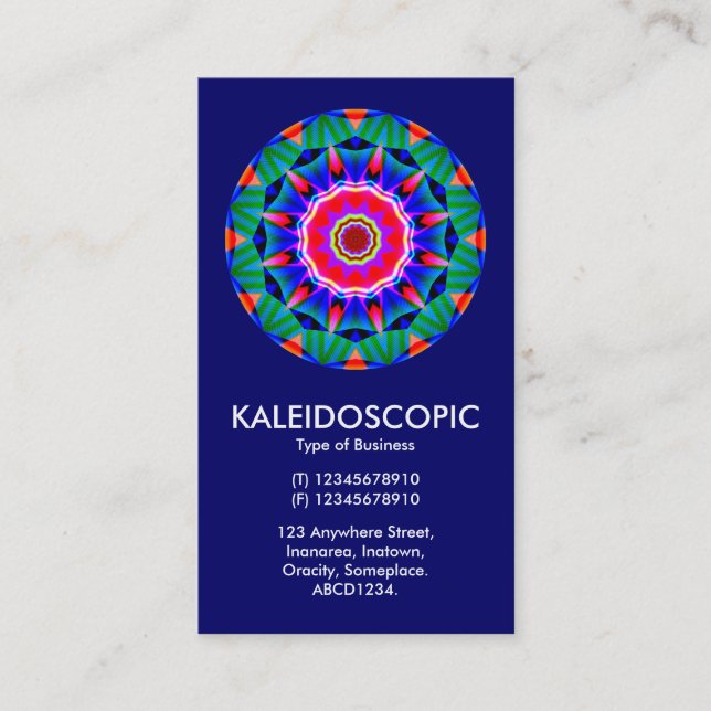 Kaliedoscopic Mandala - Dark Blue Business Card (Front)