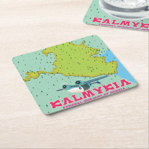 Kalmykia Russia map Square Paper Coaster
