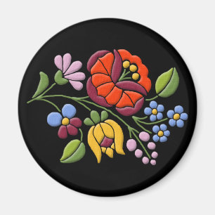 Kalocsa Embroidery - Hungarian Folk Art black bg. Magnet