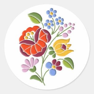 Kalocsa Embroidery - Hungarian Folk Art Classic Round Sticker