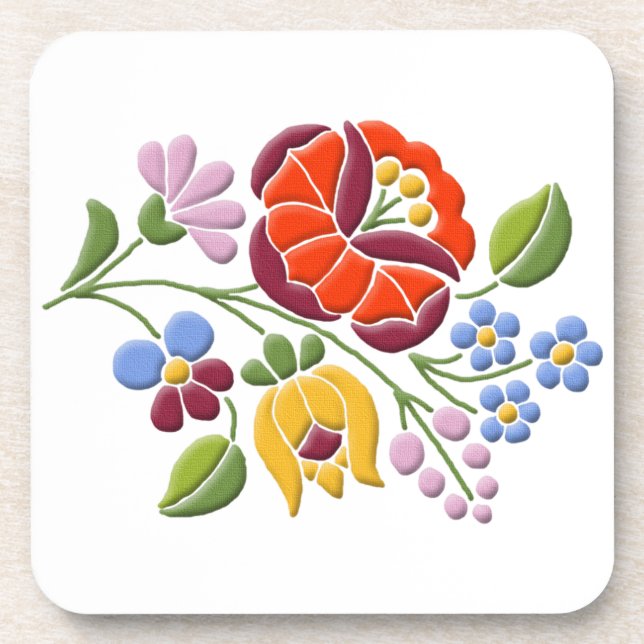 Kalocsa Embroidery - Hungarian Folk Art Coaster (Front)