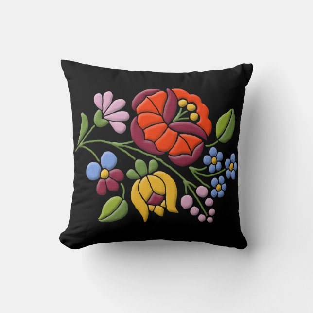 Kalocsa Embroidery - Hungarian Folk Art Cushion (Front)
