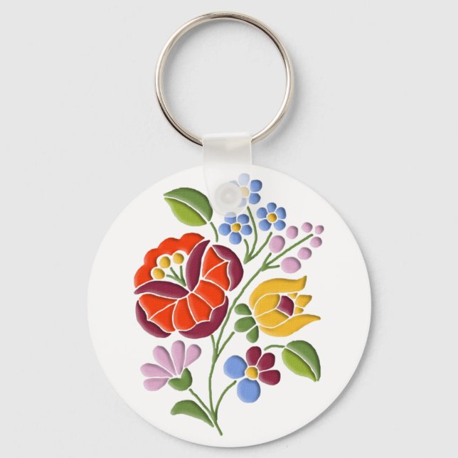 Kalocsa Embroidery - Hungarian Folk Art Key Ring (Front)