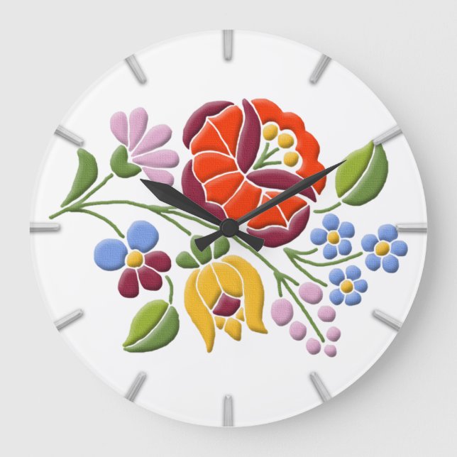 Kalocsa Embroidery - Hungarian Folk Art Large Clock (Front)