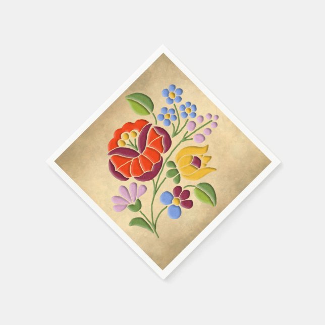 Kalocsa Embroidery - Hungarian Folk Art motif Napkin (Corner)