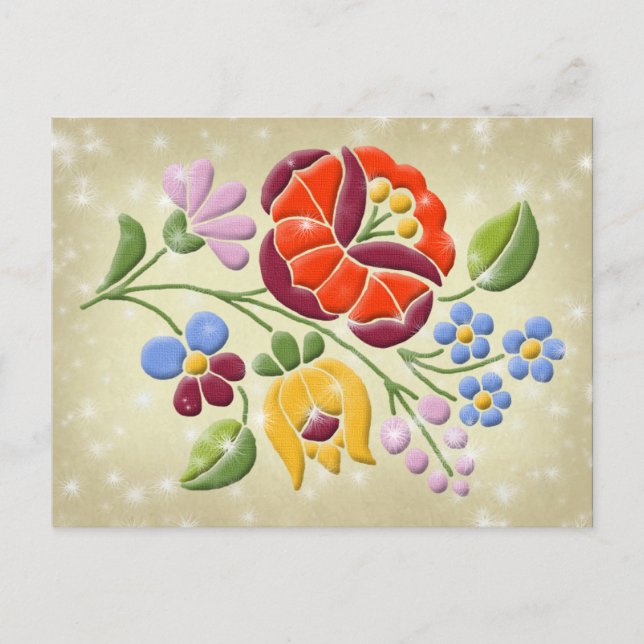 Kalocsa Embroidery - Hungarian Folk Art Postcard (Front)