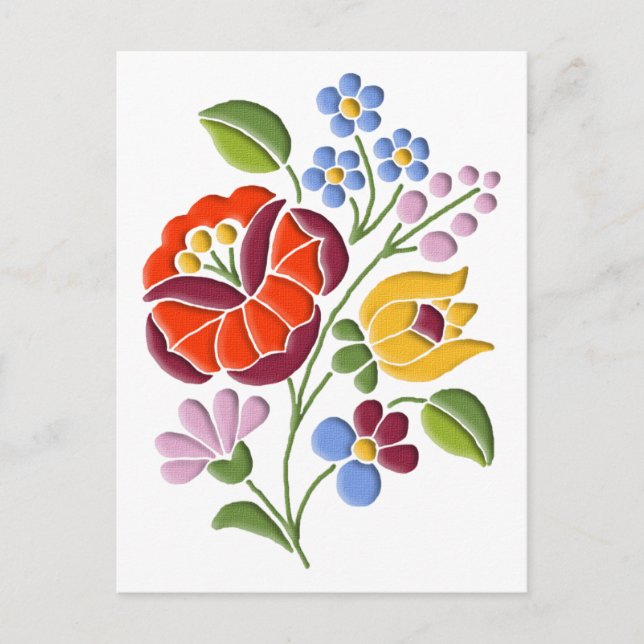 Kalocsa Embroidery - Hungarian Folk Art Postcard (Front)