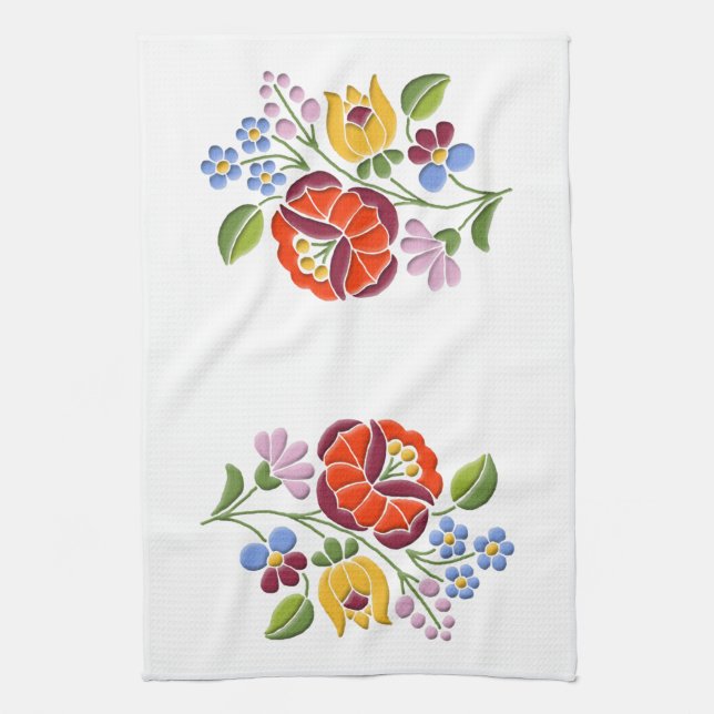 Kalocsa Embroidery Hungarian Folk Art Tea Towel (Vertical)