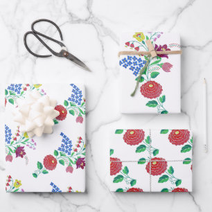 Kalocsa Flowers Hungarian Folk Art Garden Wrapping Paper Sheet