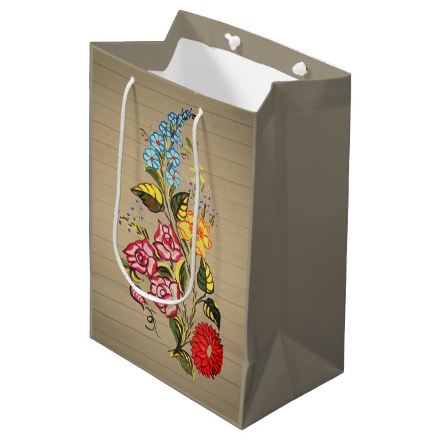 kalocsai floral motifs- wood look medium gift bag (Front Angled)