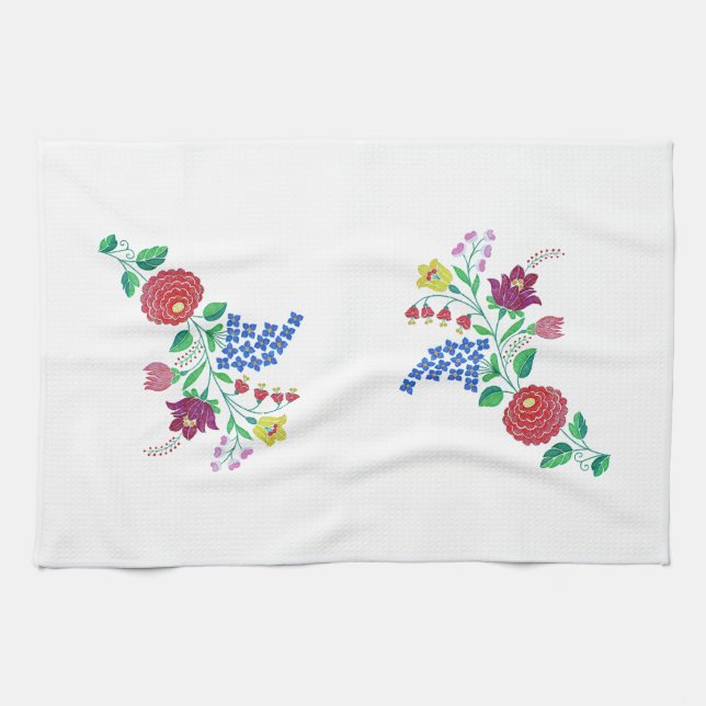 Kalocsai Flower Stem Tea Towel (Horizontal)