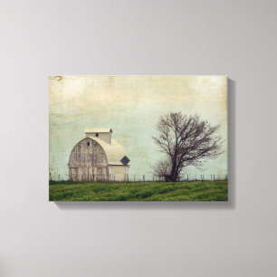 Kalona Iowa Fields and Barn With Tree Canvas Print