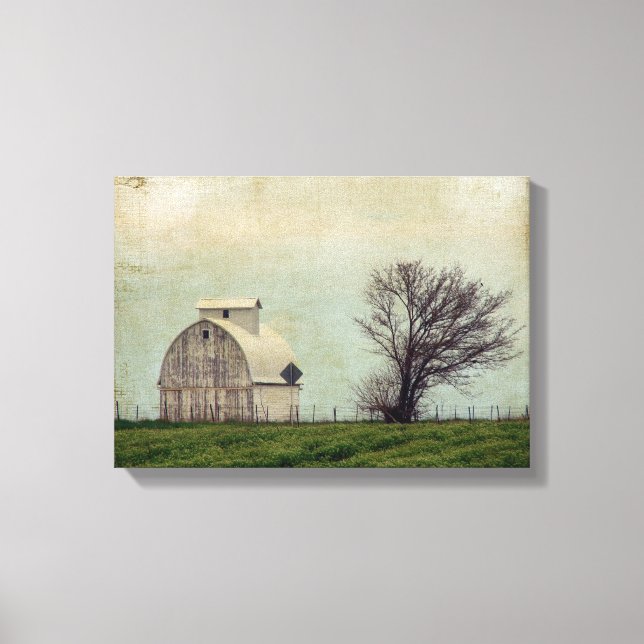Kalona Iowa Fields and Barn With Tree Canvas Print (Front)
